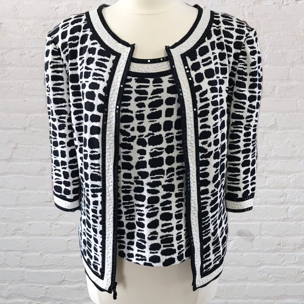 St John Collection Tank Cardigan Twinset Sweater L
